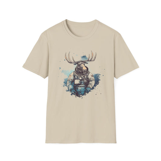 Interstellar Stag Unisex Softstyle T-Shirt - Comfortable Tee with Cosmic Stag Design for Nature Enthusiasts