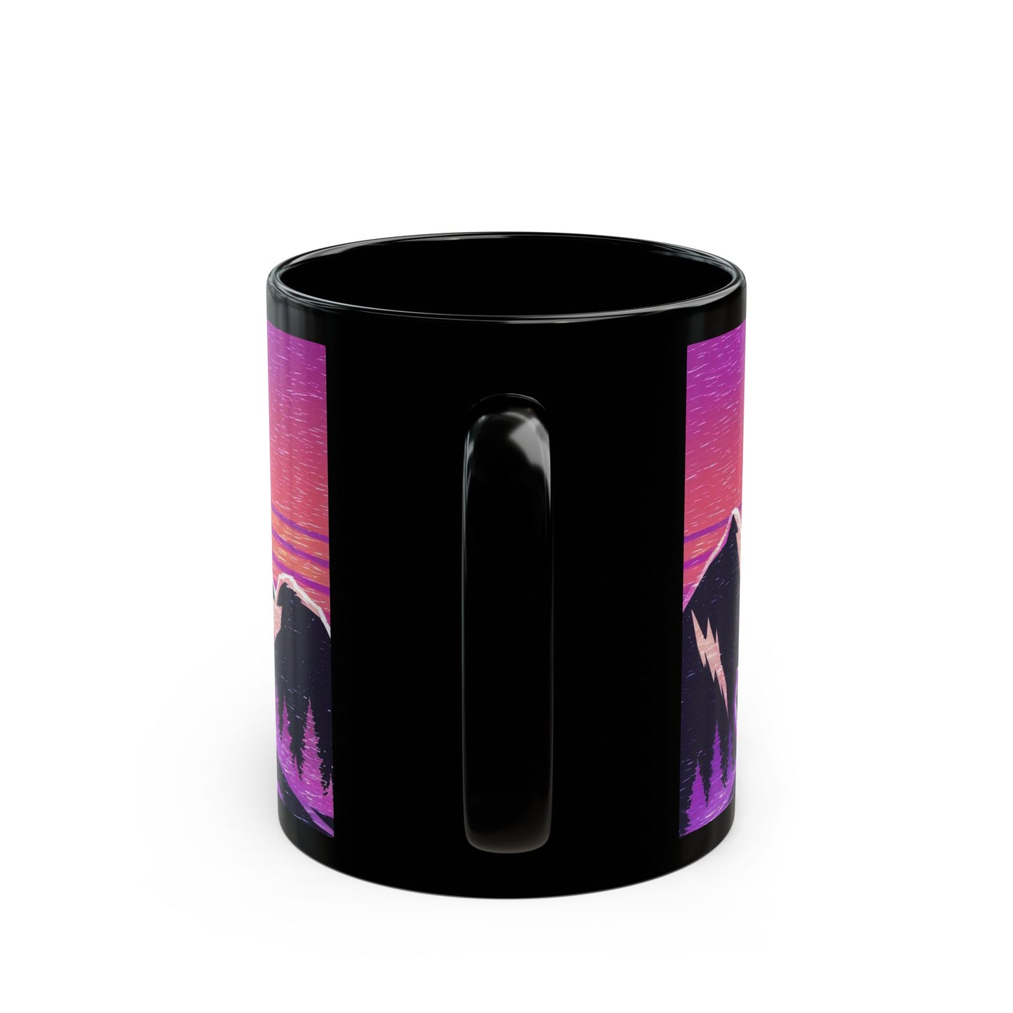 Bigfoot Vaporwave Sunset Mug – Dreamy Mountaintop