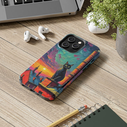 Midnight Rooftop Black Cat Tough Phone Case