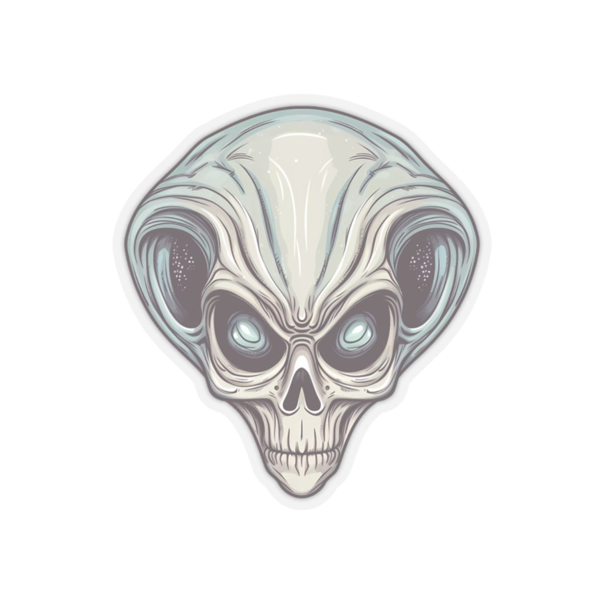 Pale Blue Skull Alien Head Vinyl Sticker