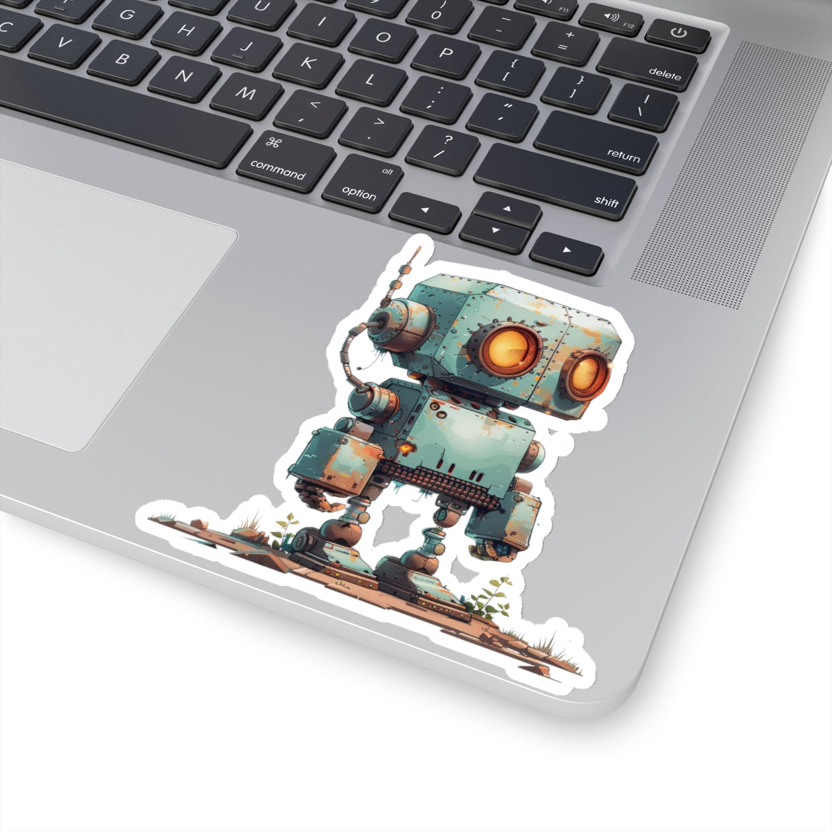 Ship Tank Rusty Teal Robot Vinyl Sticker