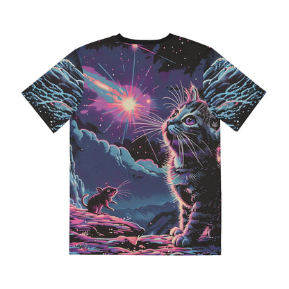 Starry Night Kitty & Mouse Tee - Cosmic Cat and Mouse Shirt