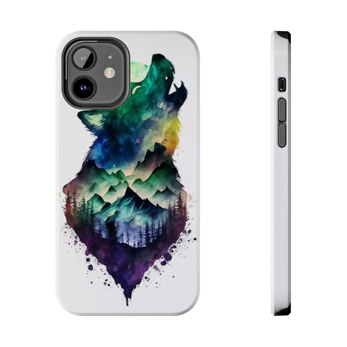 Moonlit Howling Wolf Double Exposure Tough Phone Case