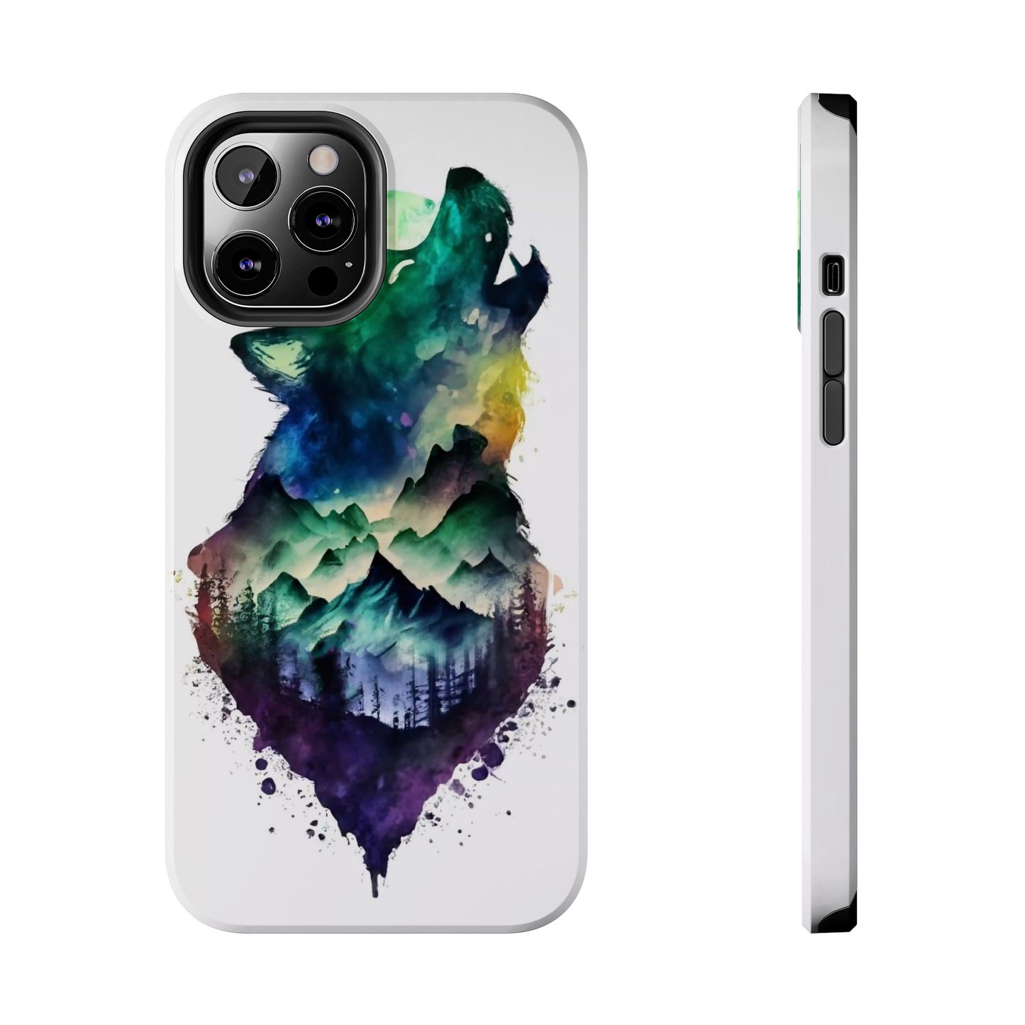 Moonlit Howling Wolf Double Exposure Tough Phone Case