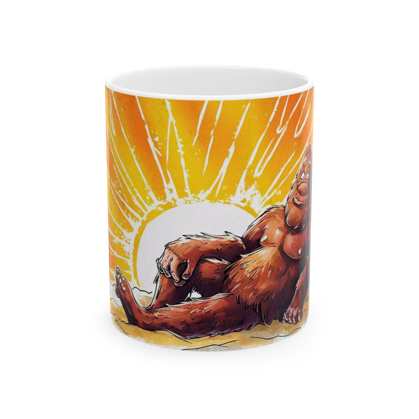 Bigfoot Sunset Vibes Mug – Playful Hand-Drawn