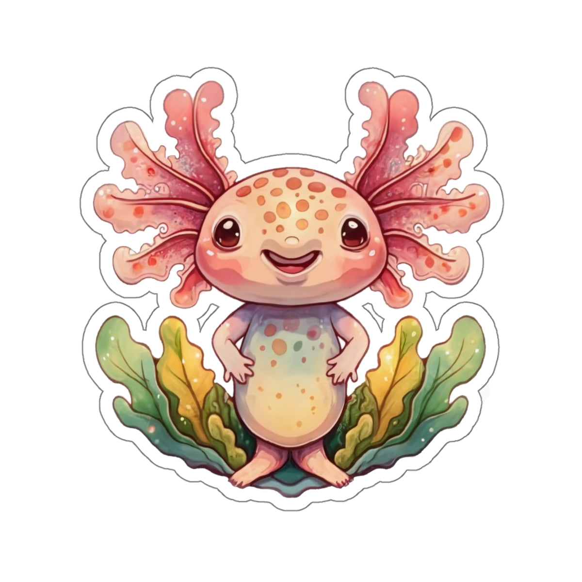 Cute Axolotl Watercolor Cartoon Sticker