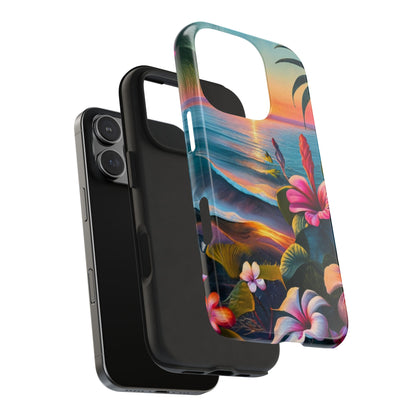 Sunset Beach Hibiscus Palms Tough Phone Case