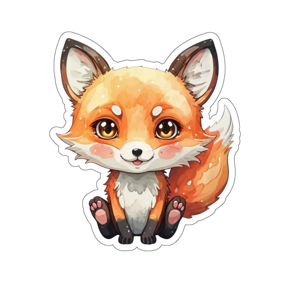 Whimsical Fox Watercolor Cartoon Sticker