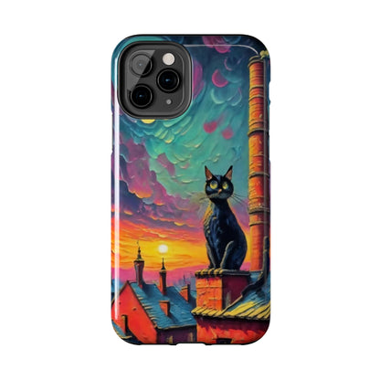 Midnight Rooftop Black Cat Tough Phone Case