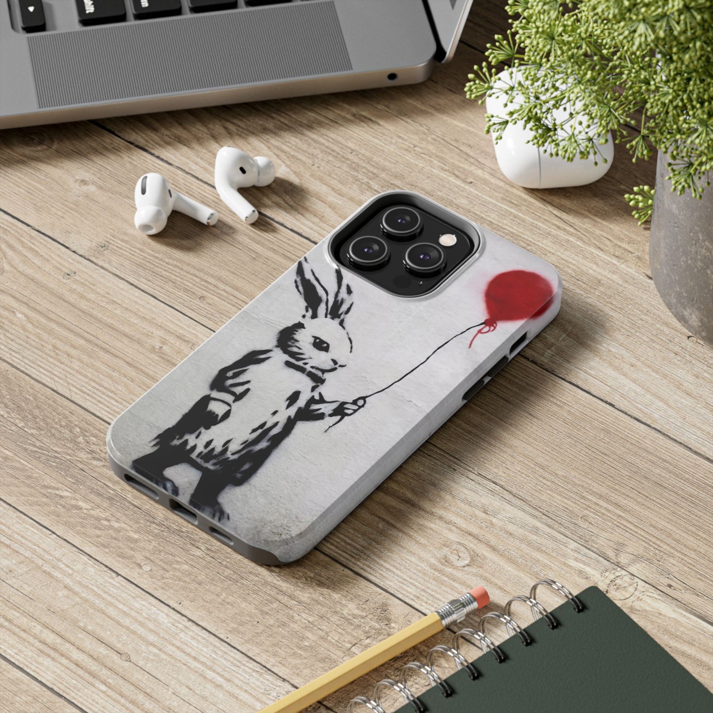 Banksy-Inspired Rabbit Balloon Escape Tough Phone Case