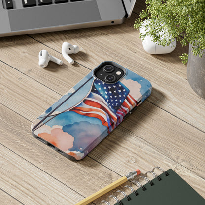 Windswept Patriot Watercolor Flag Tough Phone Case