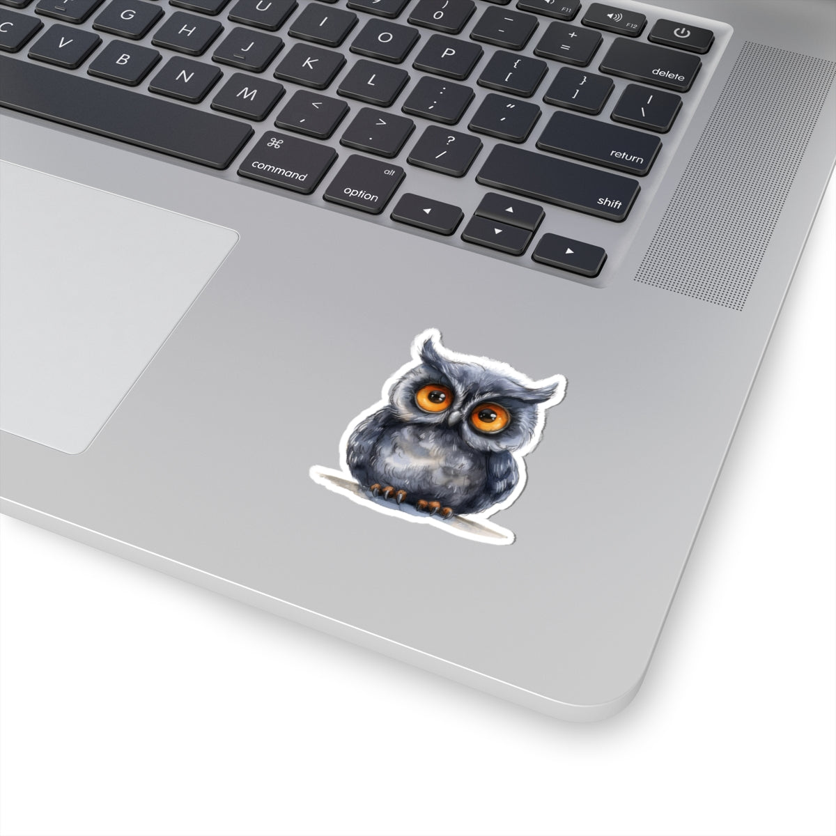 Whimsical Gray Owl Watercolor Cartoon Sticker