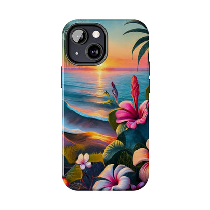 Sunset Beach Hibiscus Palms Tough Phone Case