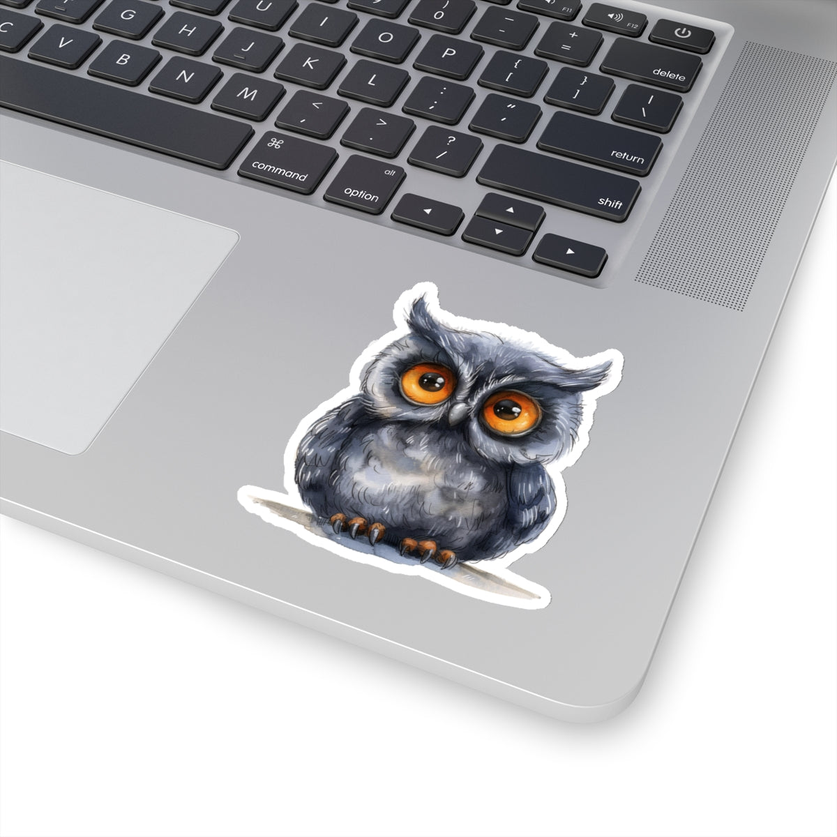 Whimsical Gray Owl Watercolor Cartoon Sticker