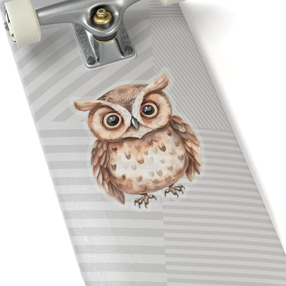 Chocolate Brown Owl Watercolor Cartoon Sticker