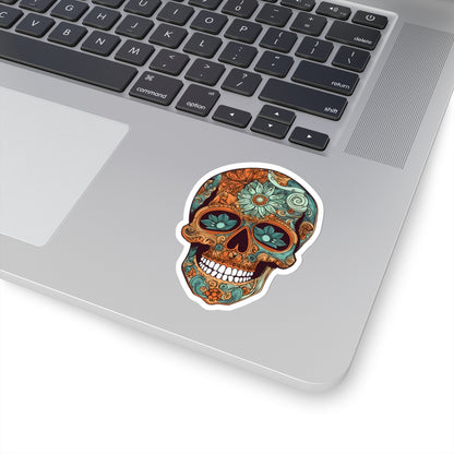 Teal and Orange Sugar Skull Sticker