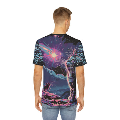 Starry Night Kitty & Mouse Tee - Cosmic Cat and Mouse Shirt