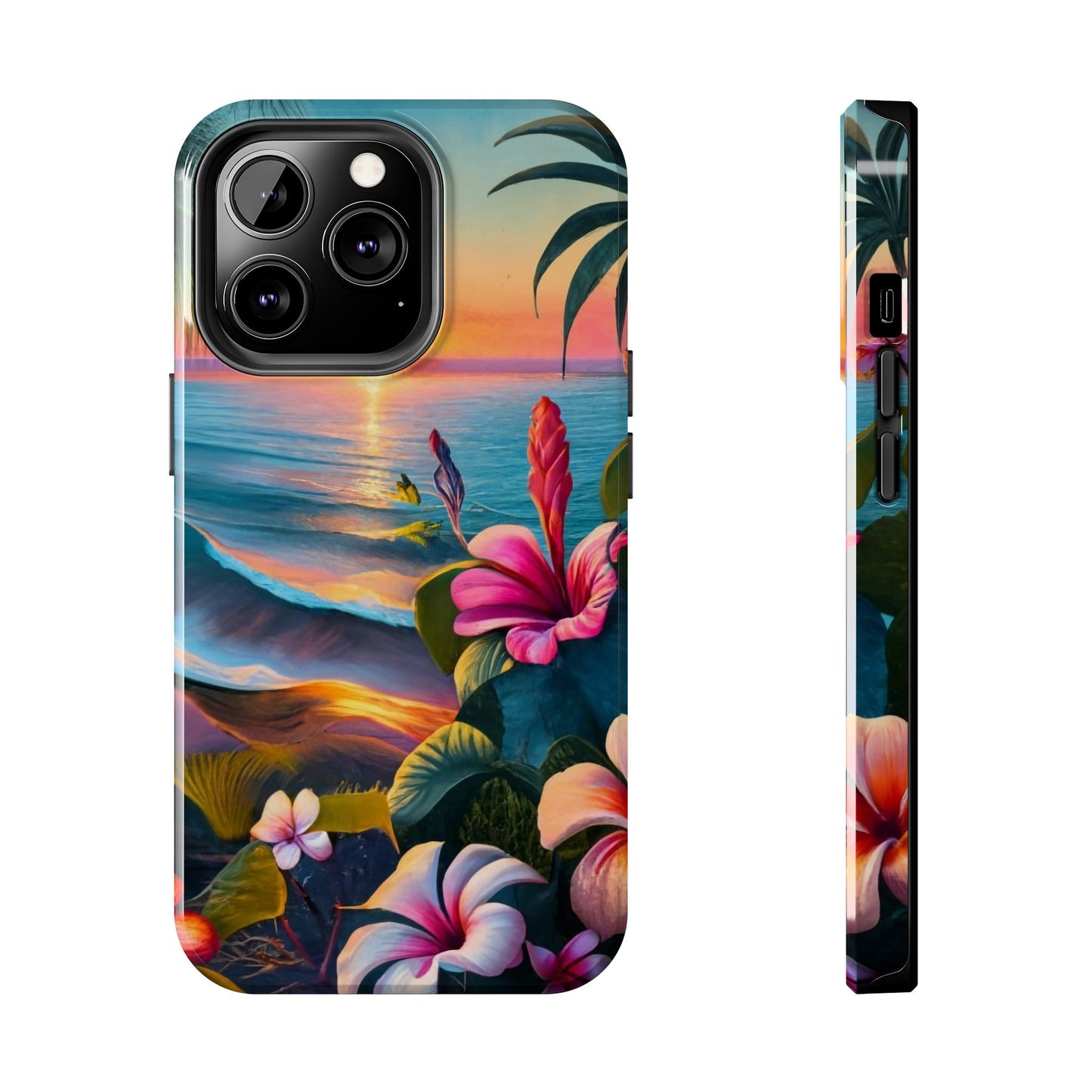 Sunset Beach Hibiscus Palms Tough Phone Case