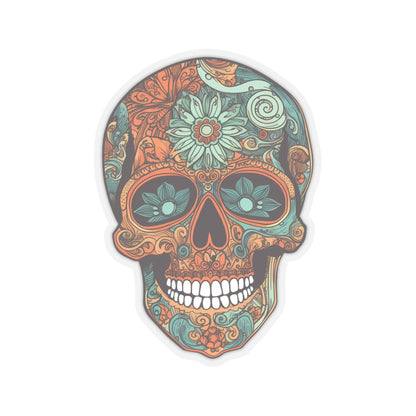 Teal and Orange Sugar Skull Sticker