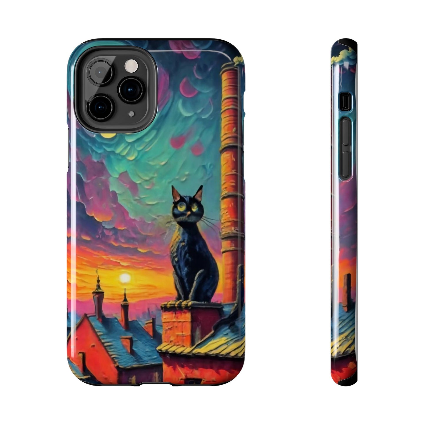 Midnight Rooftop Black Cat Tough Phone Case