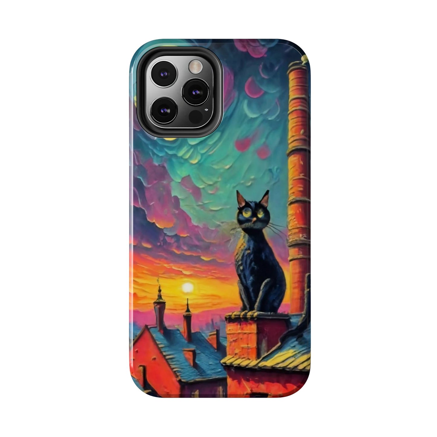 Midnight Rooftop Black Cat Tough Phone Case