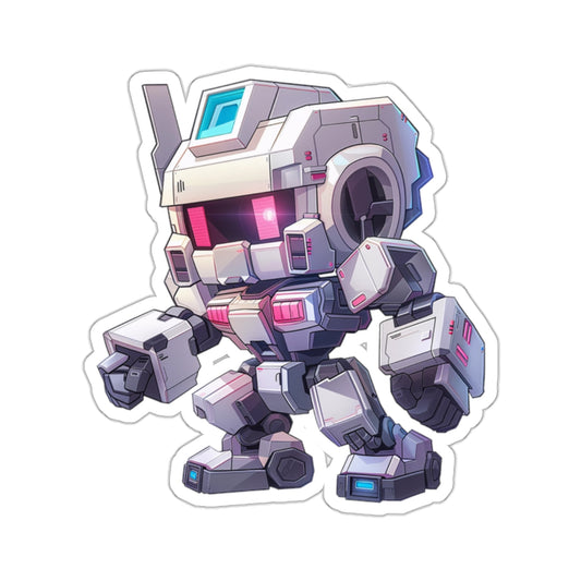 Futuristic White Blocky Robot Vinyl Sticker