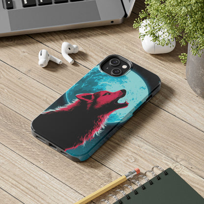 Teal Moon Wolf Serenade Tough Phone Case