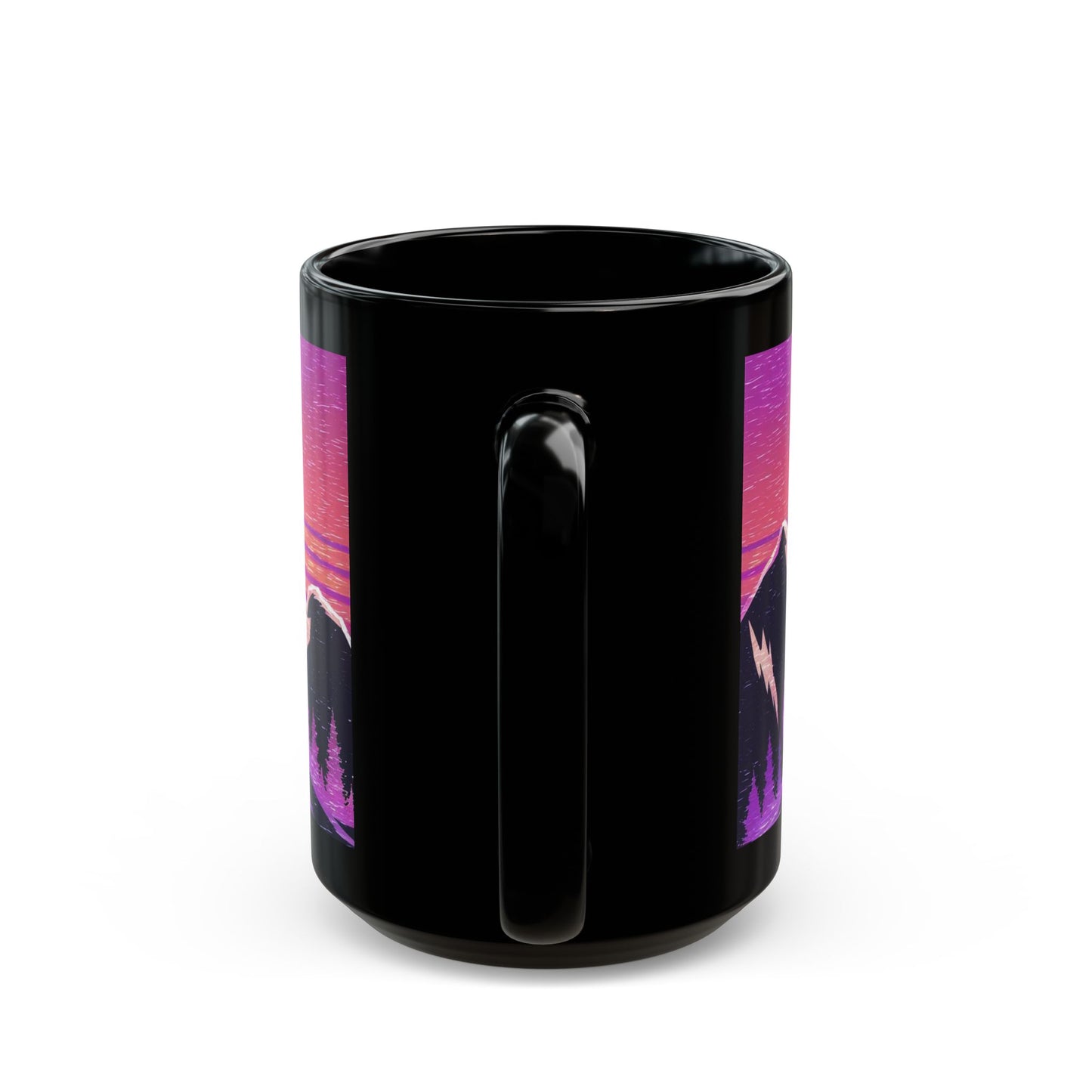 Bigfoot Vaporwave Sunset Mug – Dreamy Mountaintop