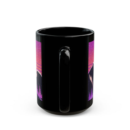 Bigfoot Vaporwave Sunset Mug – Dreamy Mountaintop