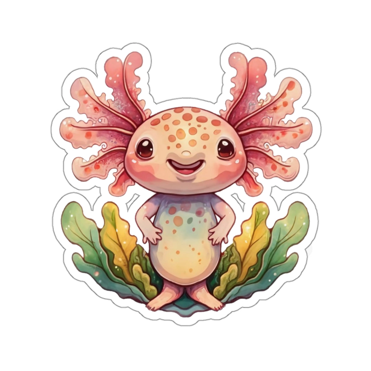 Cute Axolotl Watercolor Cartoon Sticker