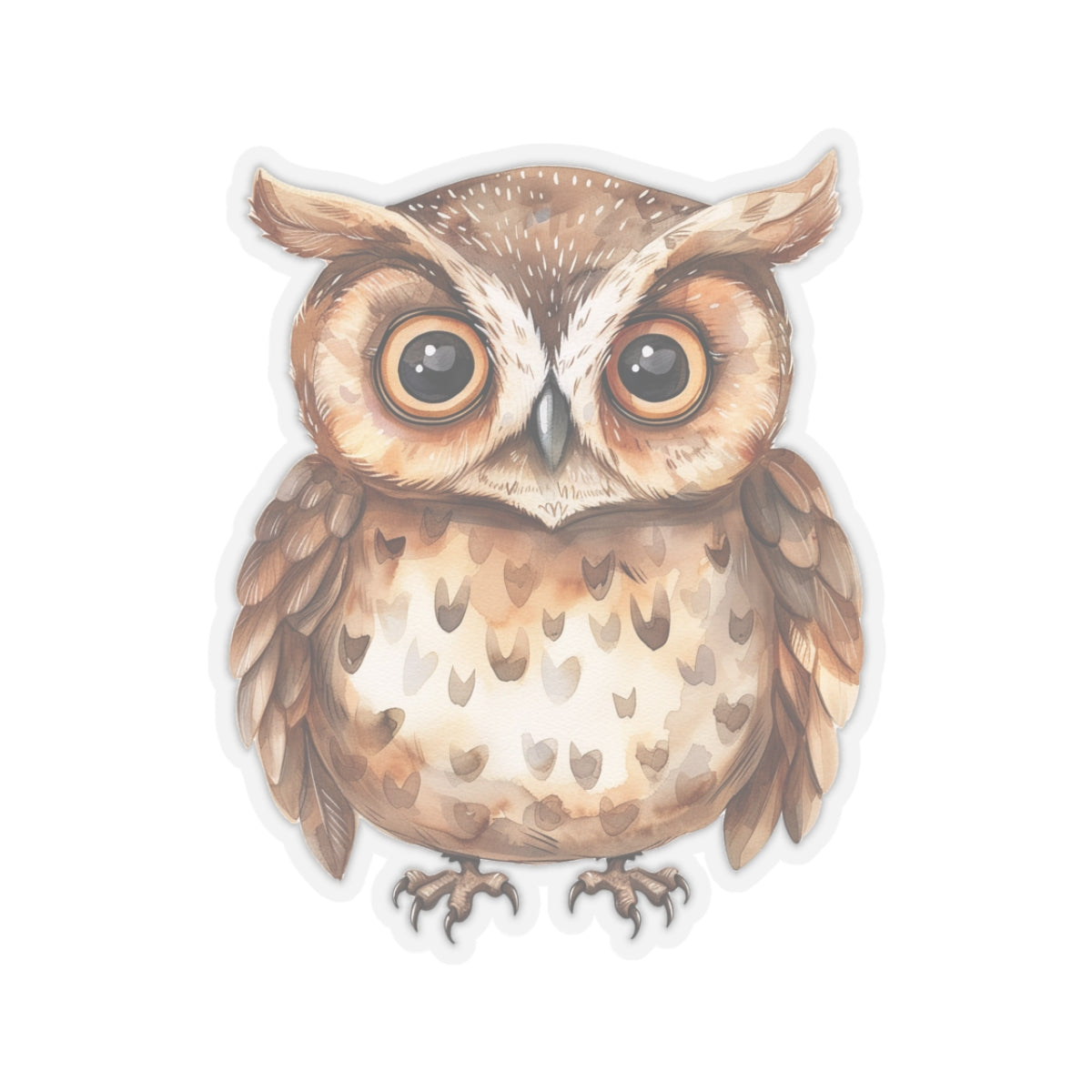 Chocolate Brown Owl Watercolor Cartoon Sticker