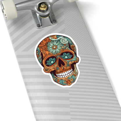 Teal and Orange Sugar Skull Sticker