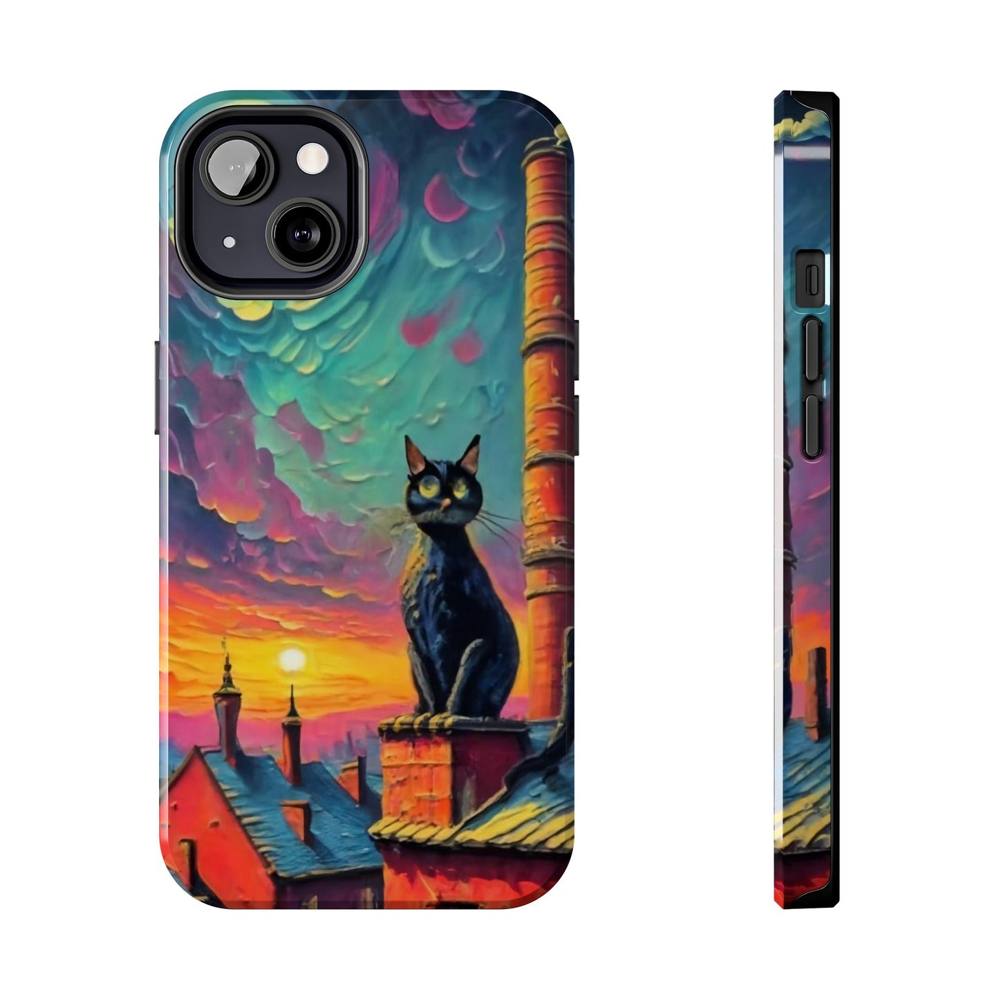 Midnight Rooftop Black Cat Tough Phone Case