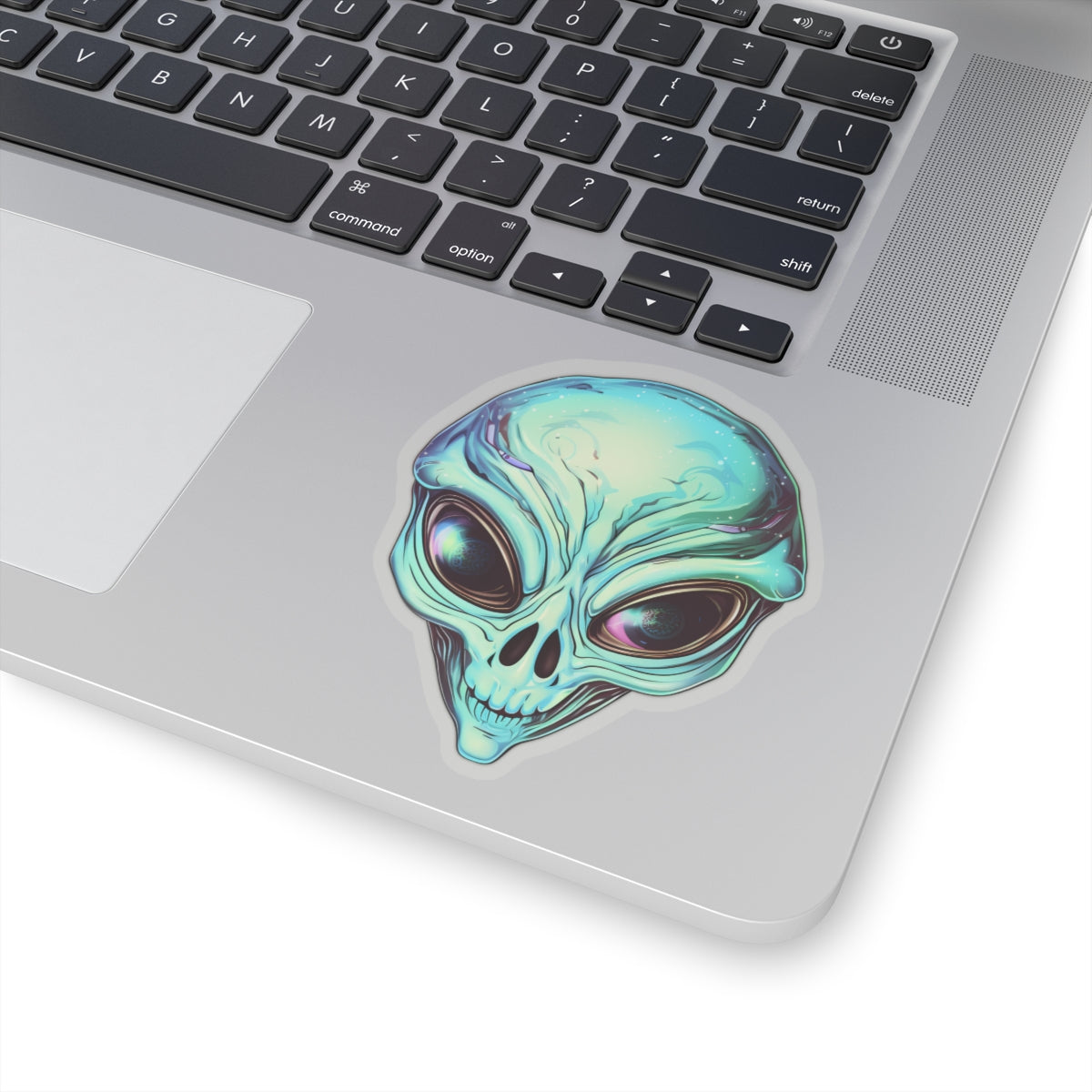 Creepy Green Alien Head Vinyl Sticker