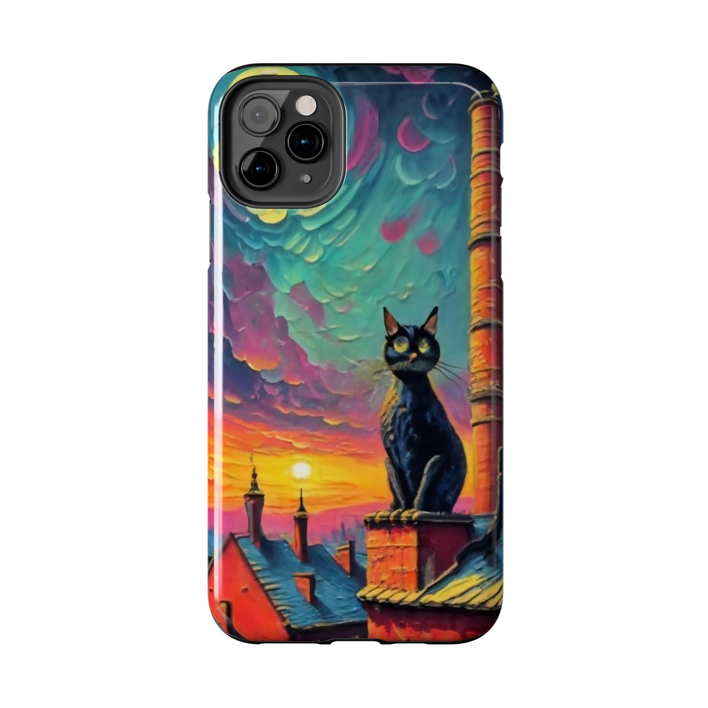 Midnight Rooftop Black Cat Tough Phone Case