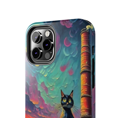 Midnight Rooftop Black Cat Tough Phone Case