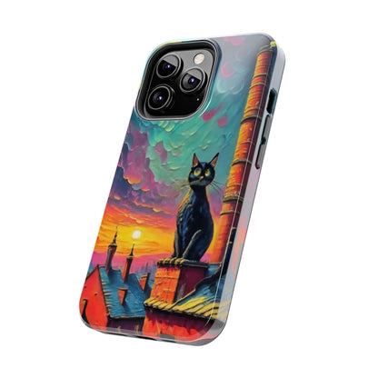 Midnight Rooftop Black Cat Tough Phone Case