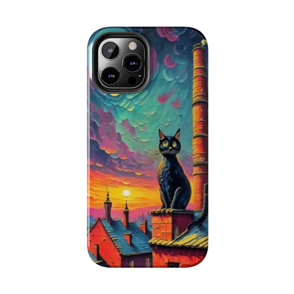 Midnight Rooftop Black Cat Tough Phone Case