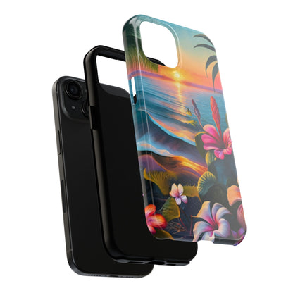 Sunset Beach Hibiscus Palms Tough Phone Case