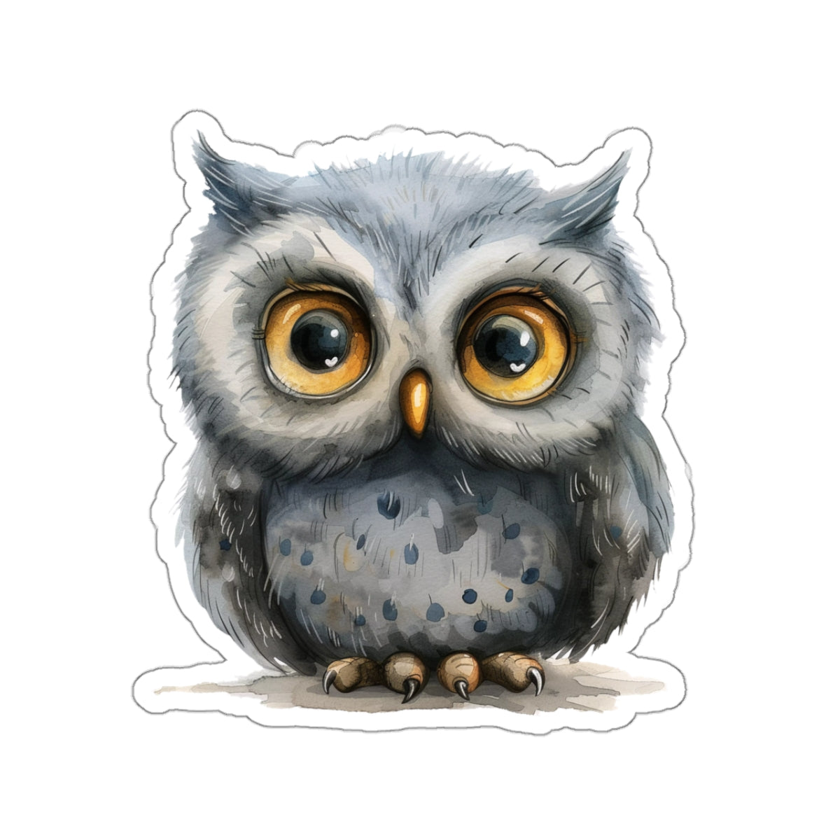 Charming Gray Owl Watercolor Cartoon Sticker