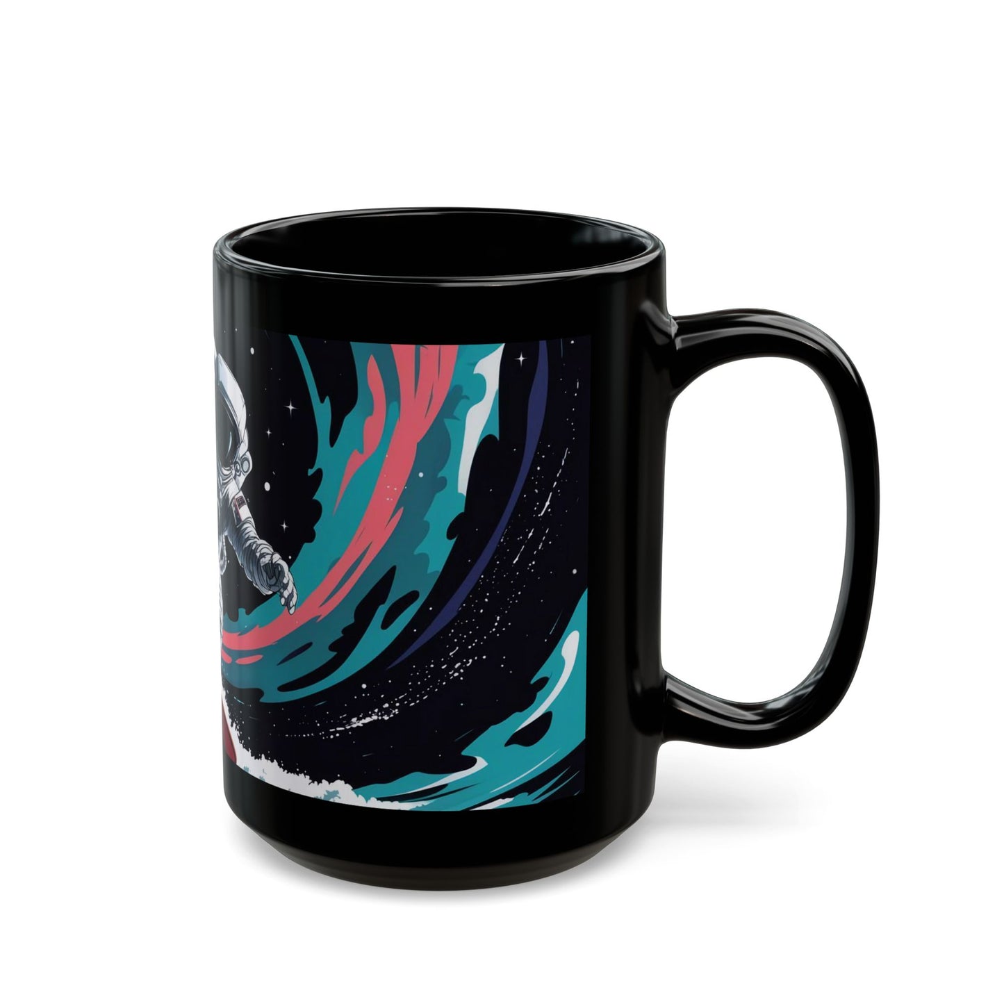 Cosmic Wave Rider Mug – Astronaut Surfing in Space