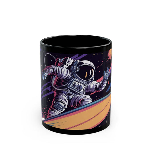 Cosmic Surf Explorer Mug – Astronaut Riding Waves in Space