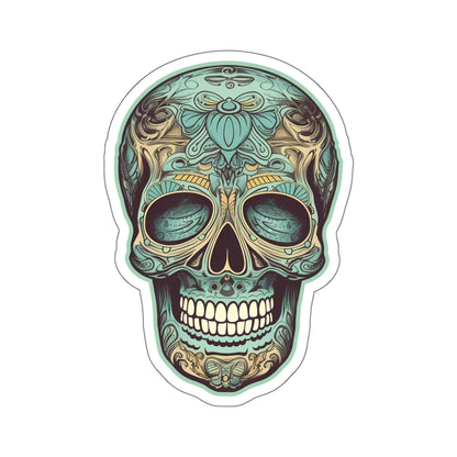 Ornate Aqua Teal Skull Sticker