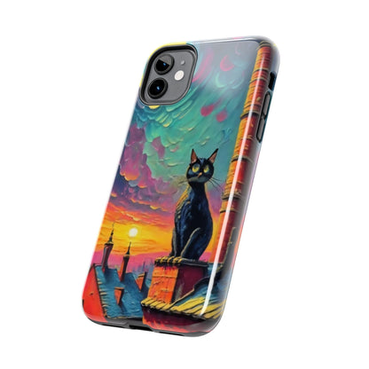 Midnight Rooftop Black Cat Tough Phone Case