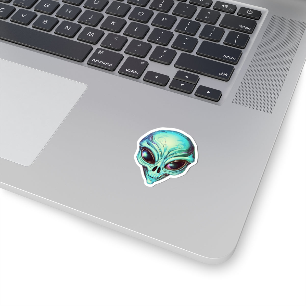 Creepy Green Alien Head Vinyl Sticker