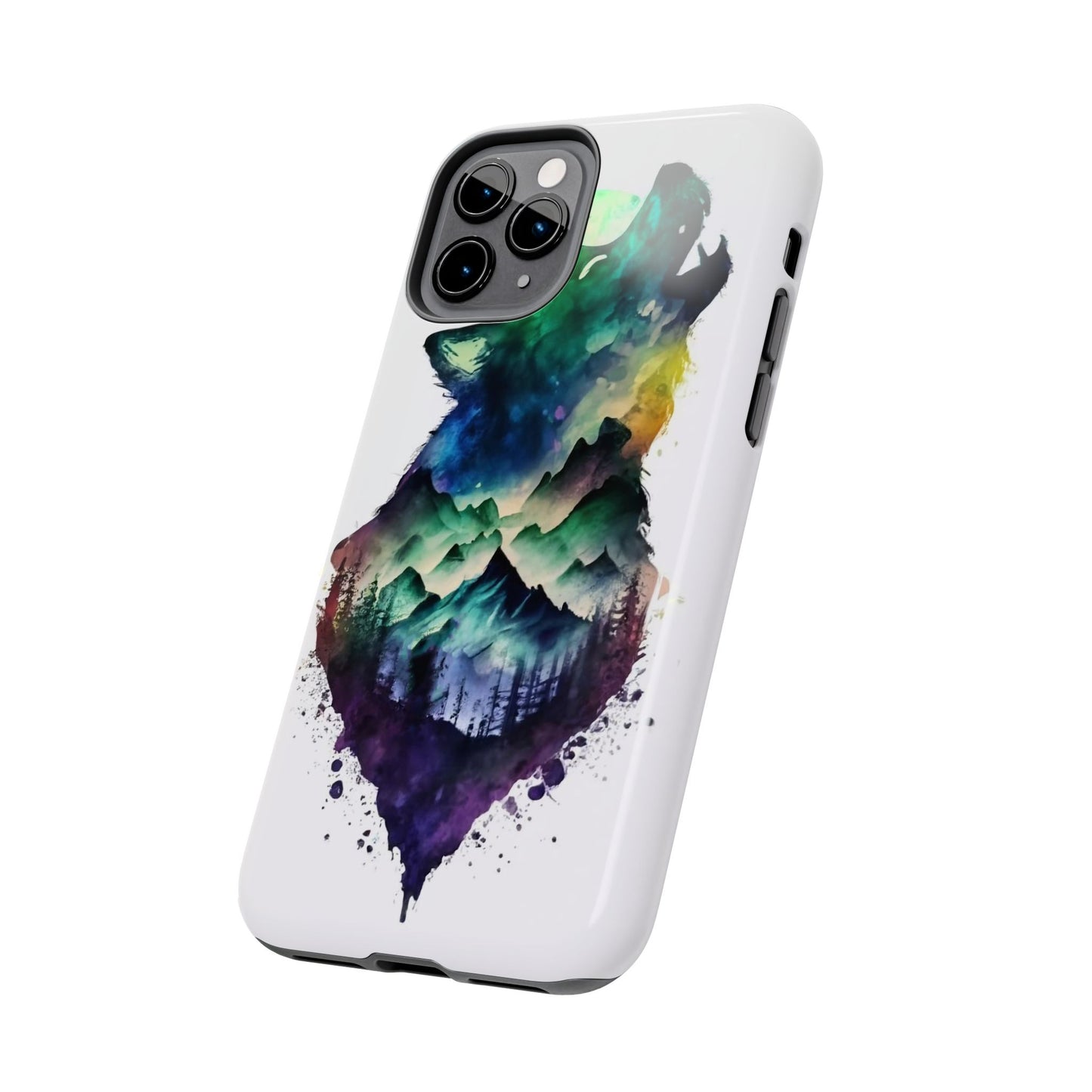 Moonlit Howling Wolf Double Exposure Tough Phone Case