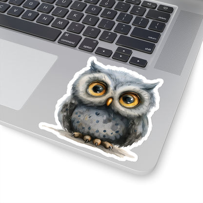 Charming Gray Owl Watercolor Cartoon Sticker