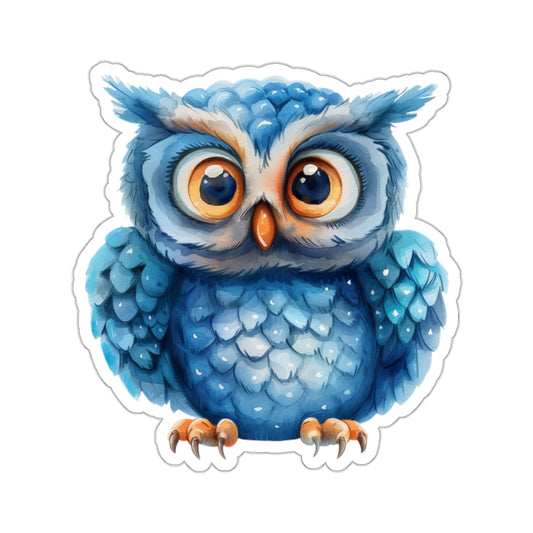 Azure Owl Watercolor Cartoon Sticker