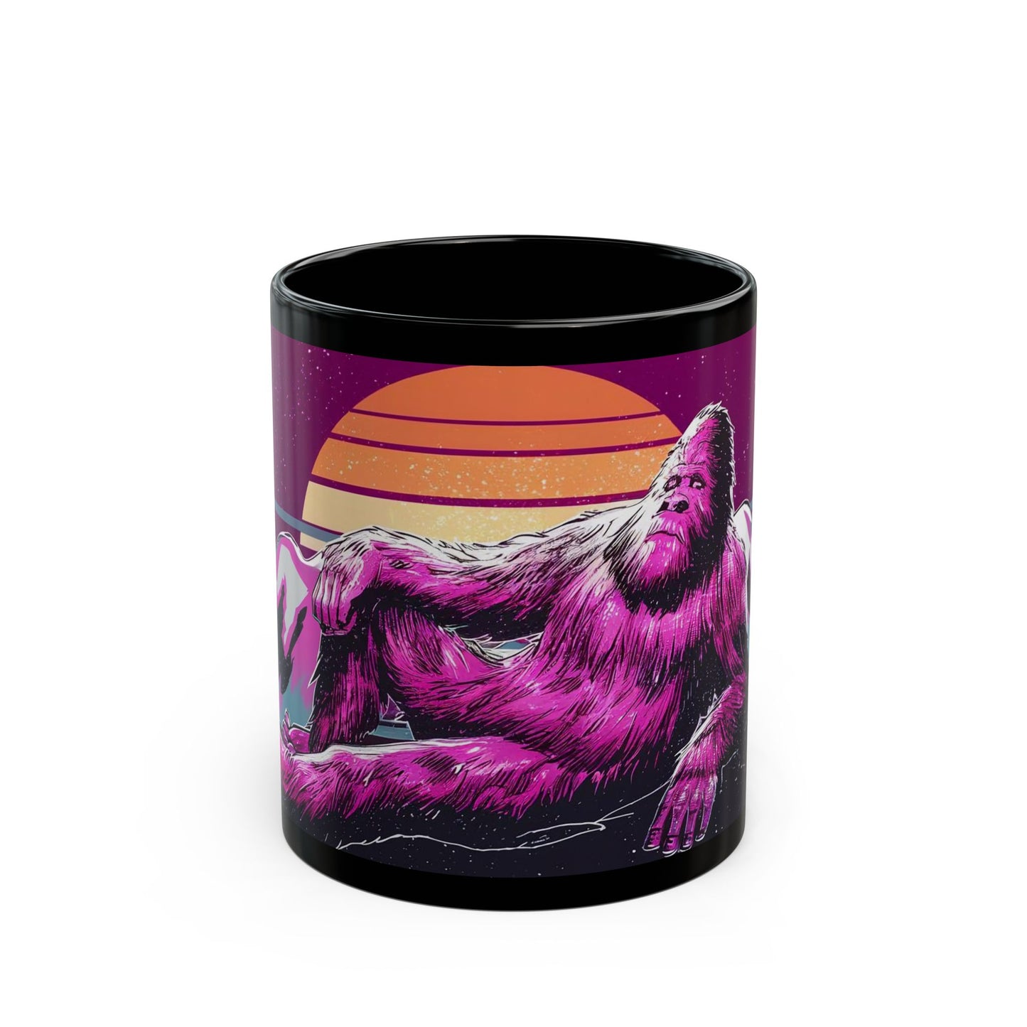 Bigfoot Sunset Dream Mug – Vaporwave-Inspired Mountaintop