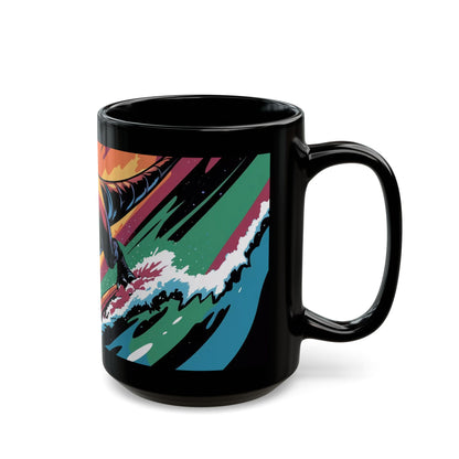 Space-Time Surfing T-Rex Mug – Bold Cosmic Adventure